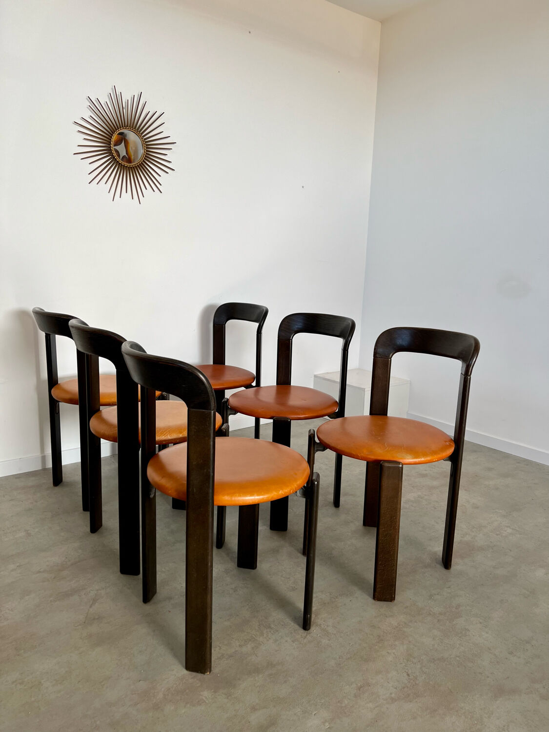 6 wooden chairs and imitation leather design Bruno Rey for Dietiker vintage year 60