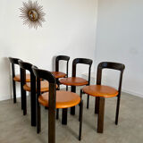 6 wooden chairs and imitation leather design Bruno Rey for Dietiker vintage year 60