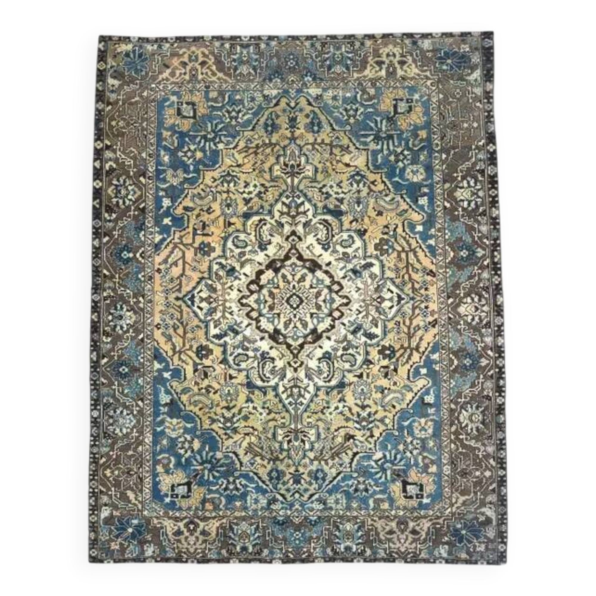1960s Vintage Persian Handmade Wool Cotton Brown Area Rug 278x354