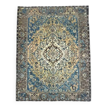 Tapis vintage persan fait main en laine et coton marron des années 1960 278x354