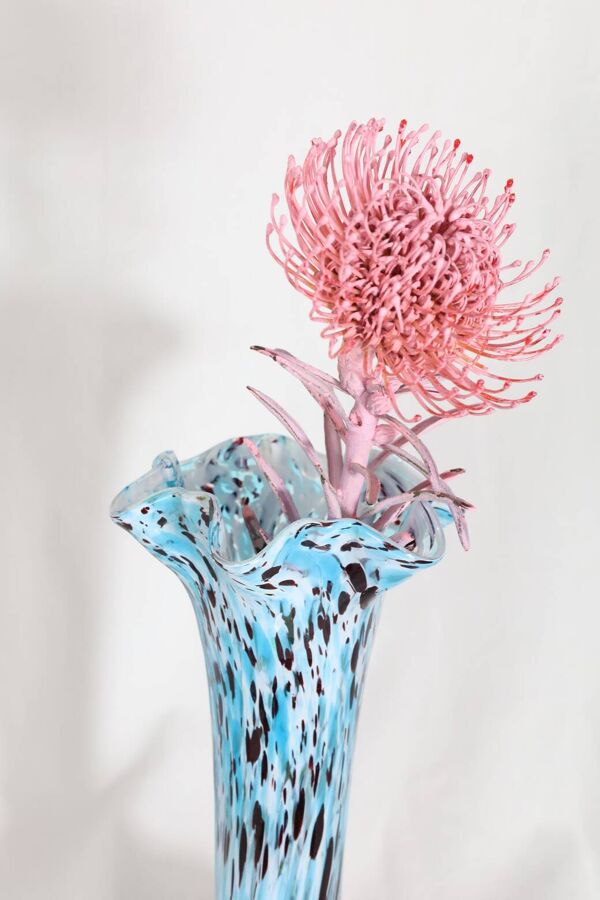 VASE EN VERRE DE CLICHY MOUCHETÉ BLEU ET MARRON