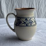 Vintage white pitcher with stylized blue plant frieze H17.5