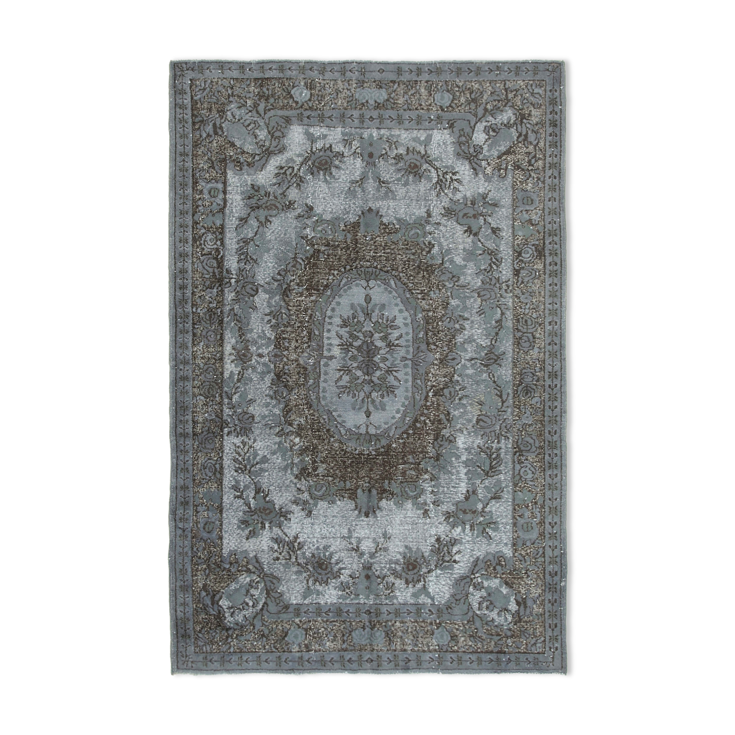 Hand-knotted bohemian turkish 1980s 174 cm x 266 cm grey rug