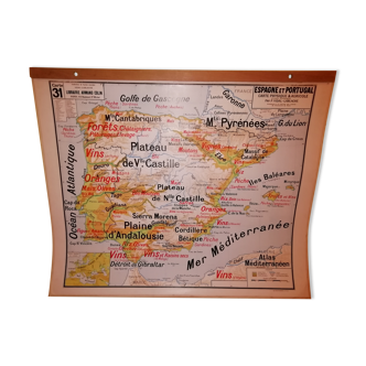 Carte murale pédagogique Vidal-Lablache 50s