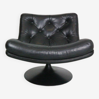 Fauteuil lounge pivotant en cuir noir Geoffrey Harcourt - "F504" pour Artifort, années 1960