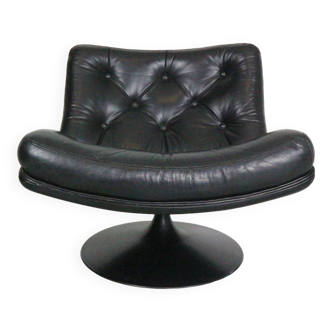 Geoffrey Harcourt Swivel Black Leather Lounge Chair- "F504" for Artifort, 1960's