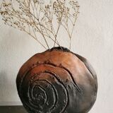 Vase plat en raku circa 1990