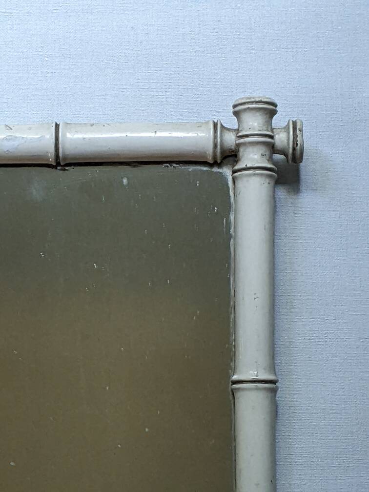 White painted bamboo mirror, vintage bohemian country decor, 50s