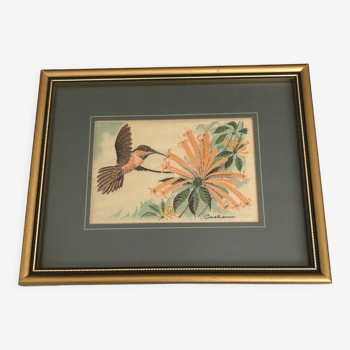 Bird painting in embroidered silk