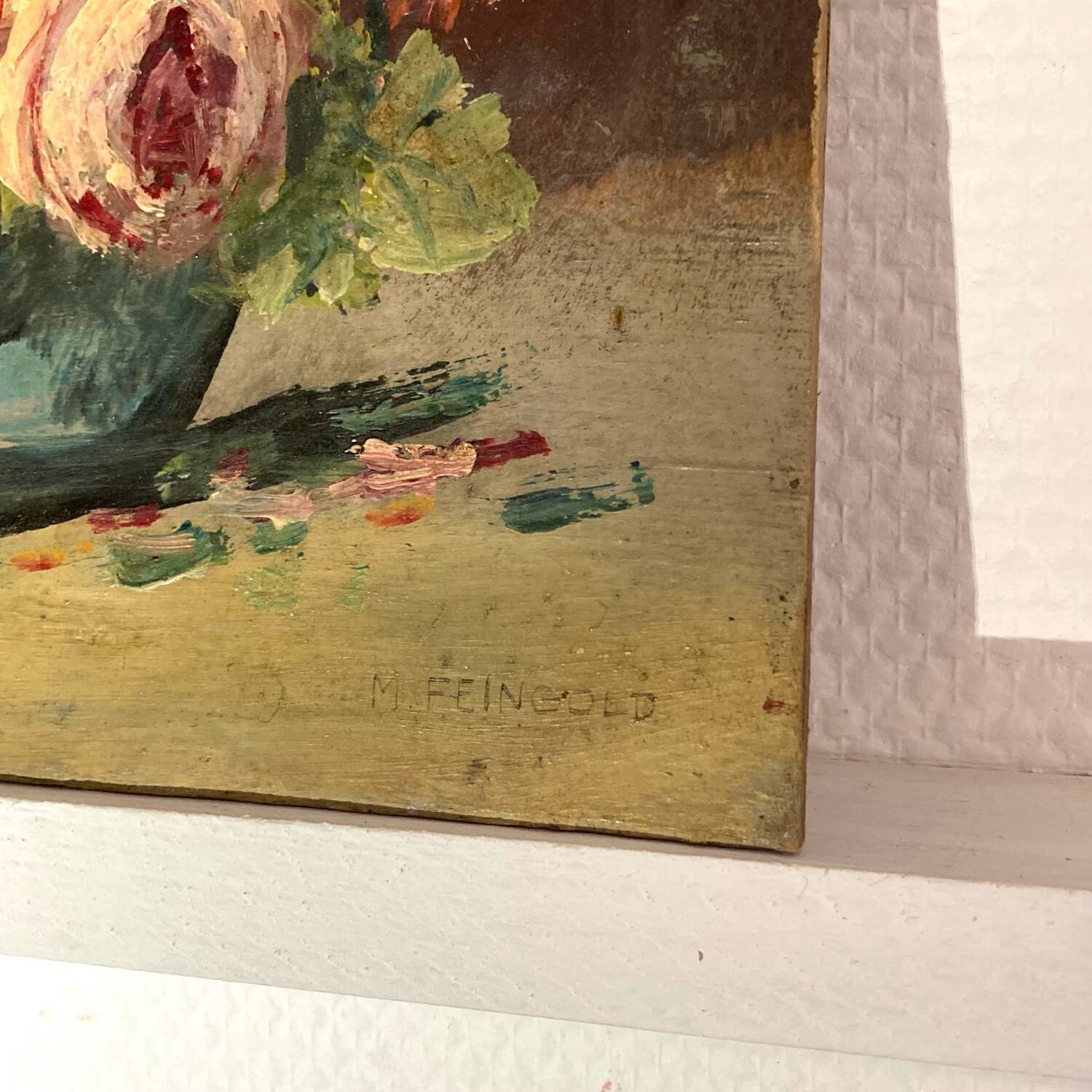 Petite huile sur panneau XXème, Chrysanthèmes