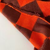 Vintage hand-knitted wool vichy blanket 110x88.