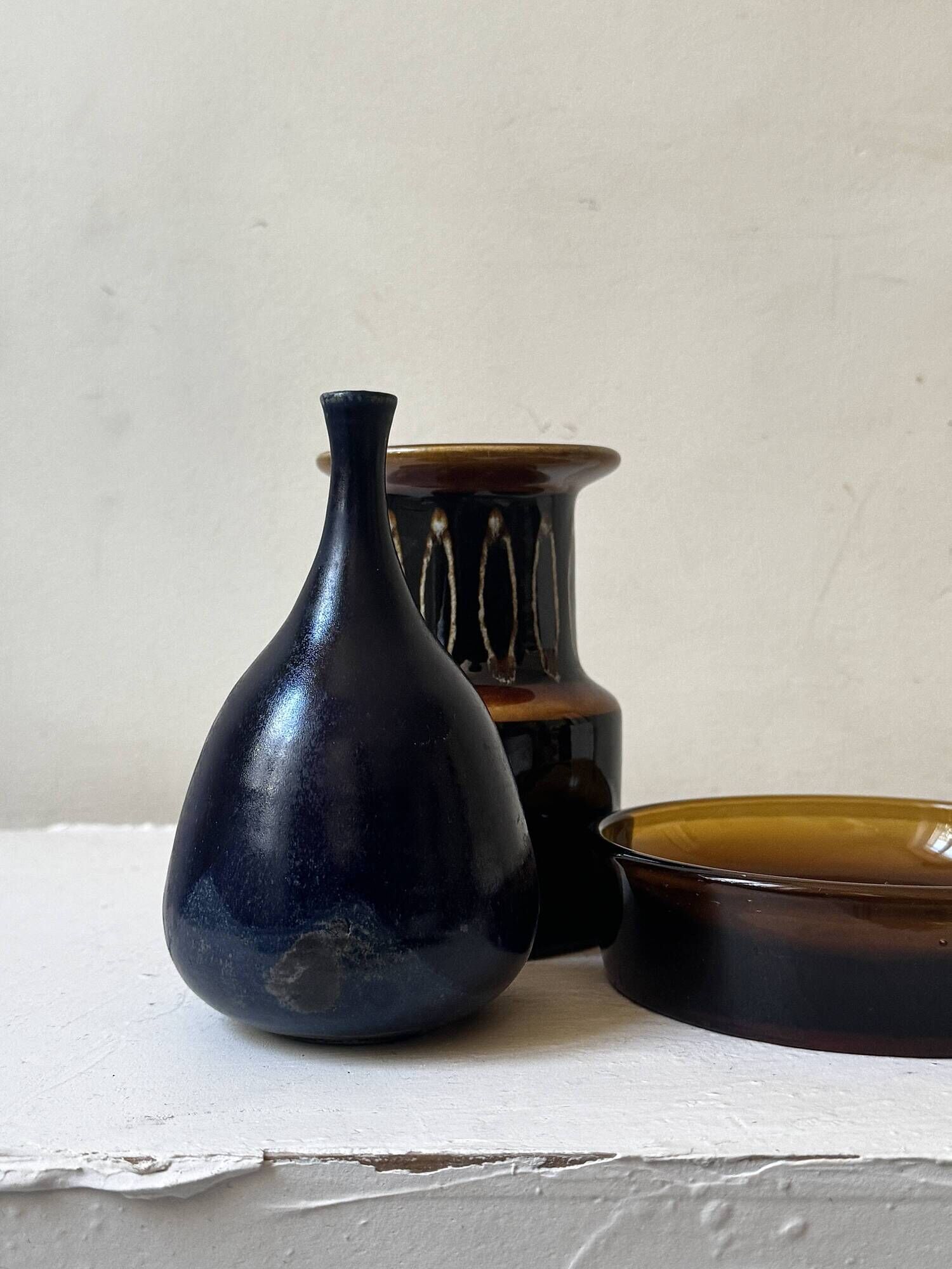 Night blue glazed ceramic vase, signed, circa 1950.