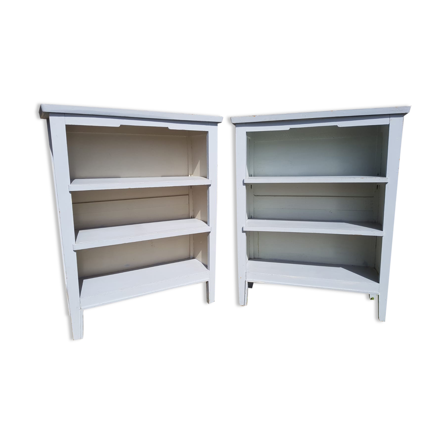 Pair Old Furniture Library 3 Vintage Grey Wood Shelves