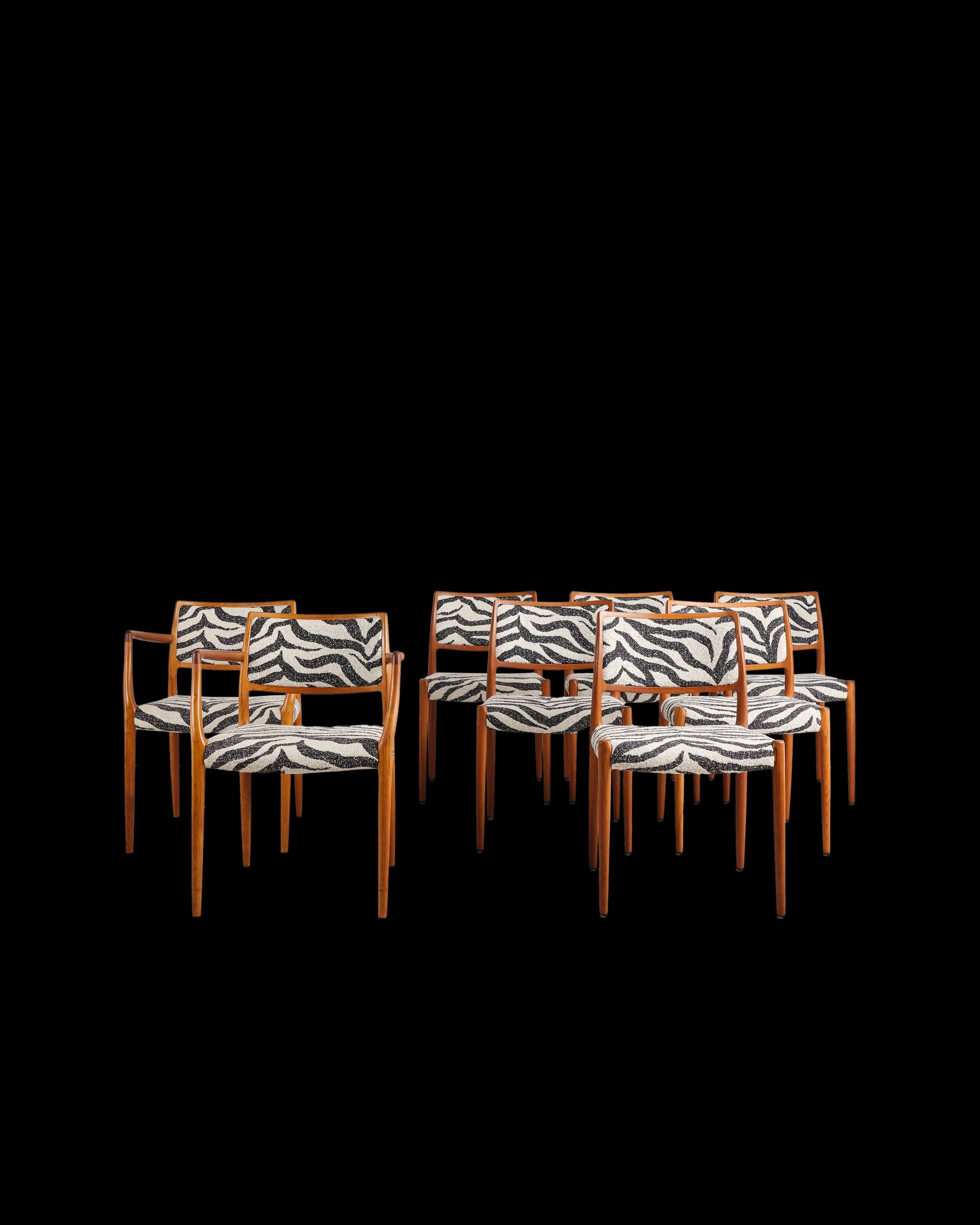 Set of 8 chairs models 80 and 65 by Niels O. Møller, Denmark, 1960s.