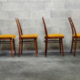 Suite of 4 Czech chairs wood and fabric Yellow "Univerzal" late 60