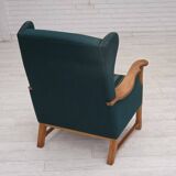 1970s, Danish high back armchair, furniture wool, solid oak wood.