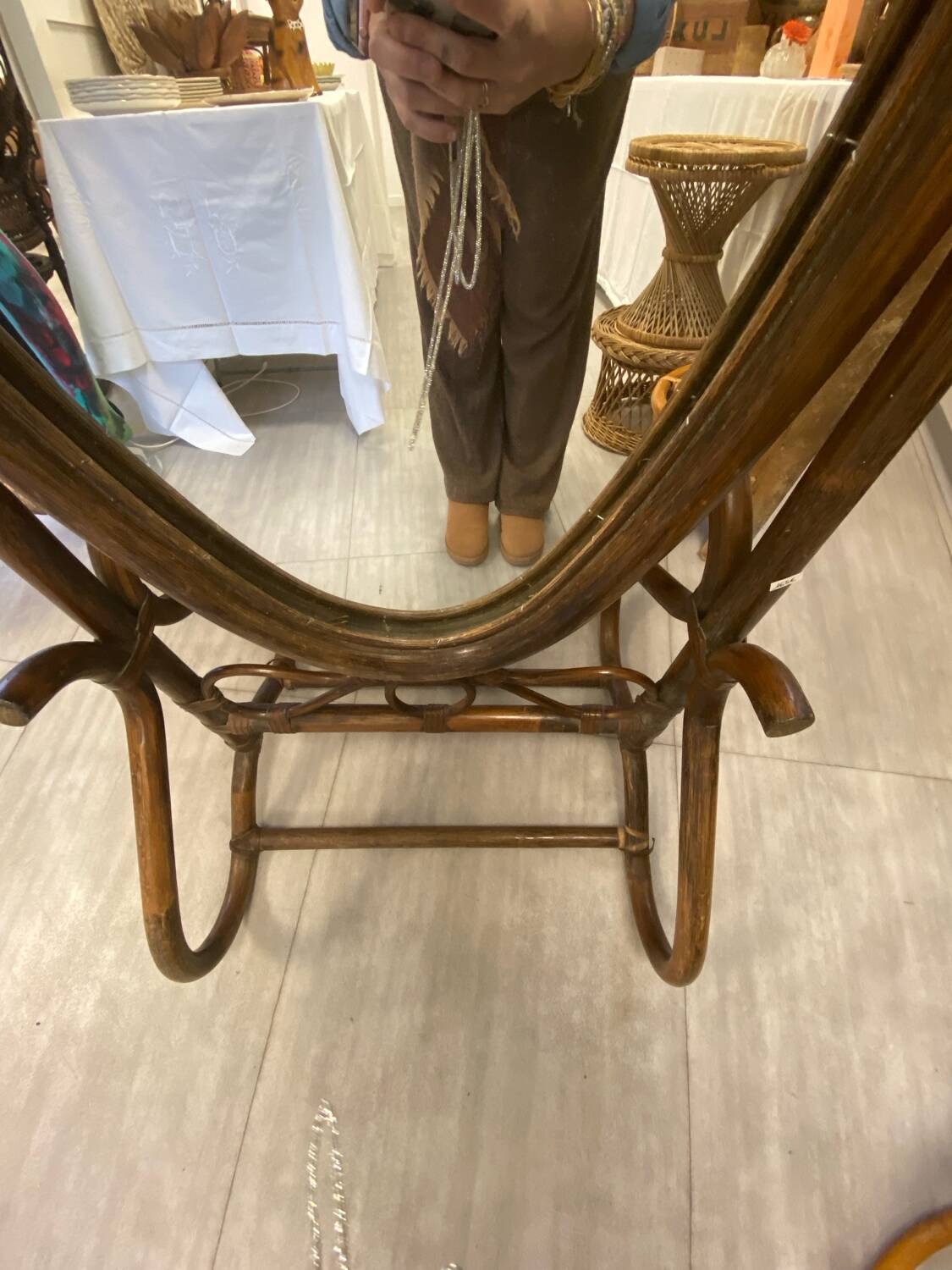 Rattan psyche mirror