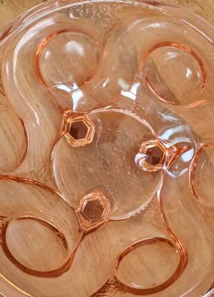 Art Deco pink glass fruit bowl on tripod stand - 1930s