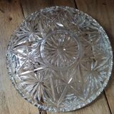 Coupe fruits présentoir plat étoiles ciselé creux verre moulé ancien vintage
