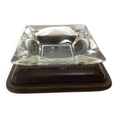 Ashtray, pocket tray, glass and leather.