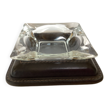 Ashtray, pocket tray, glass and leather.