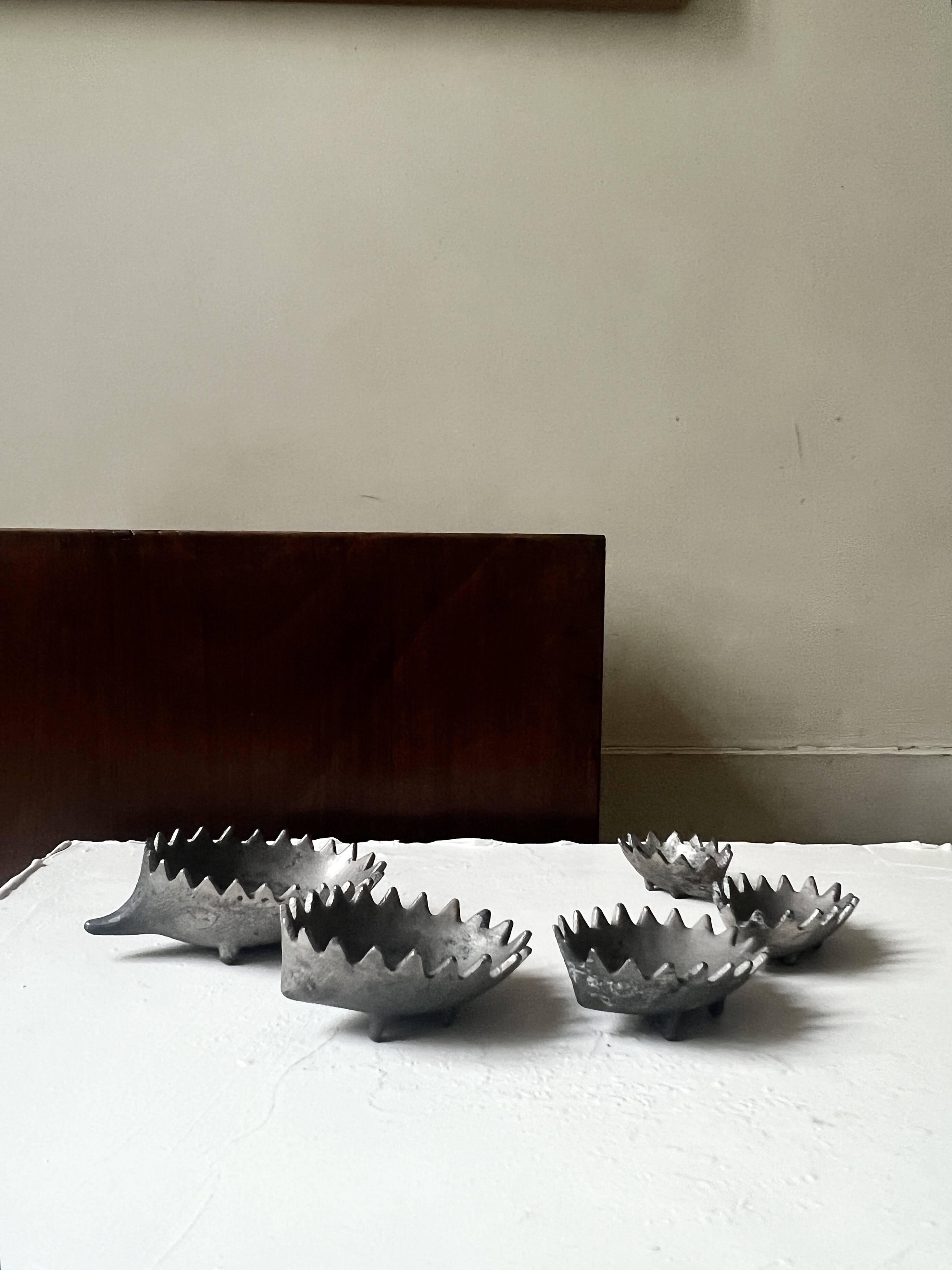 Scandinavian figurine - metal hedgehog ashtray, Walter Bosse 1950