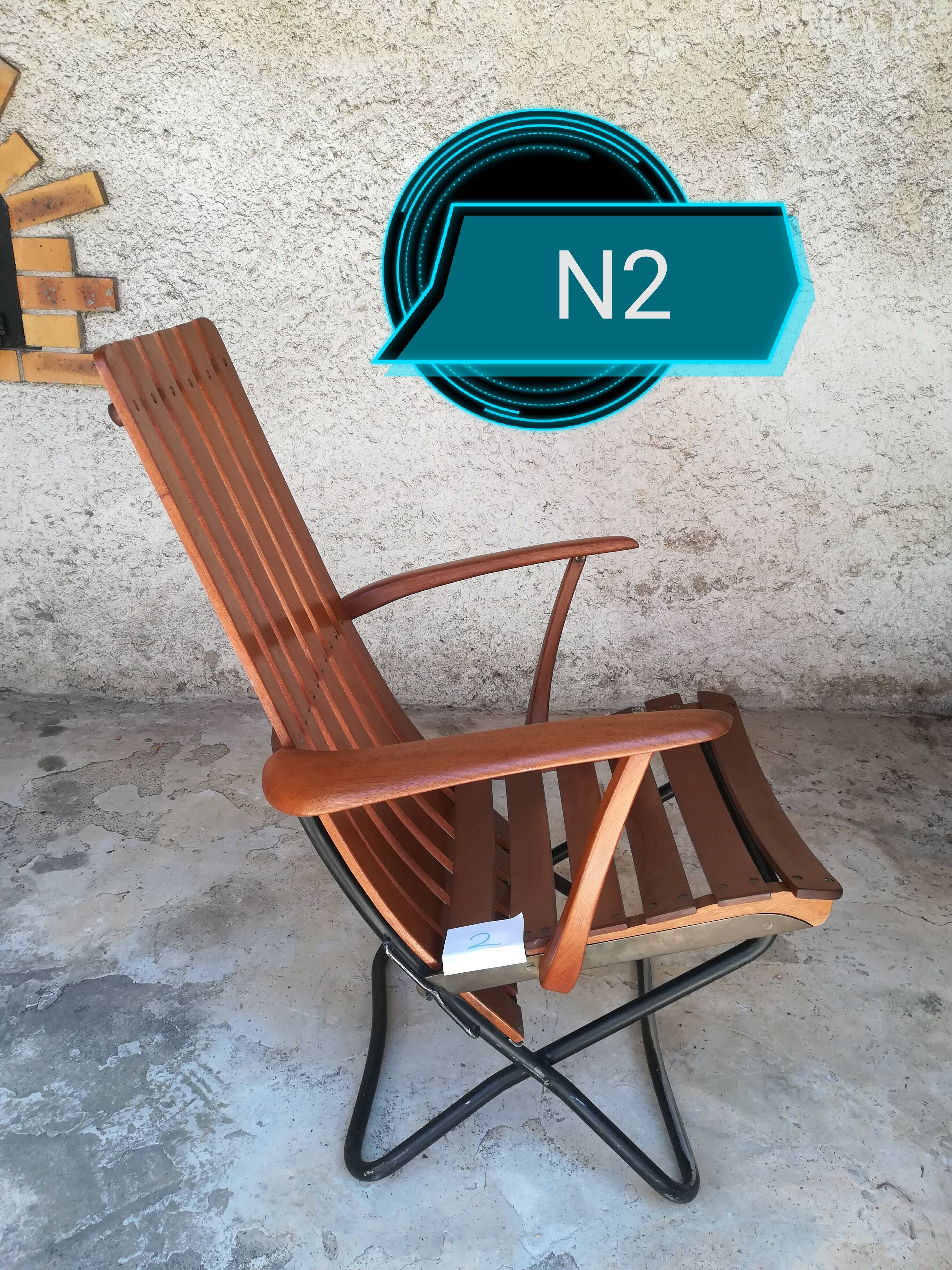 Teak wood folding armchair