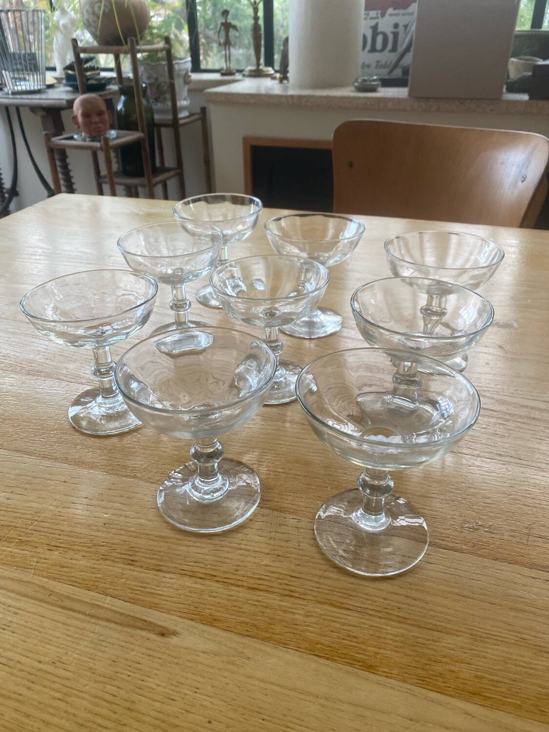 9 antique champagne glasses