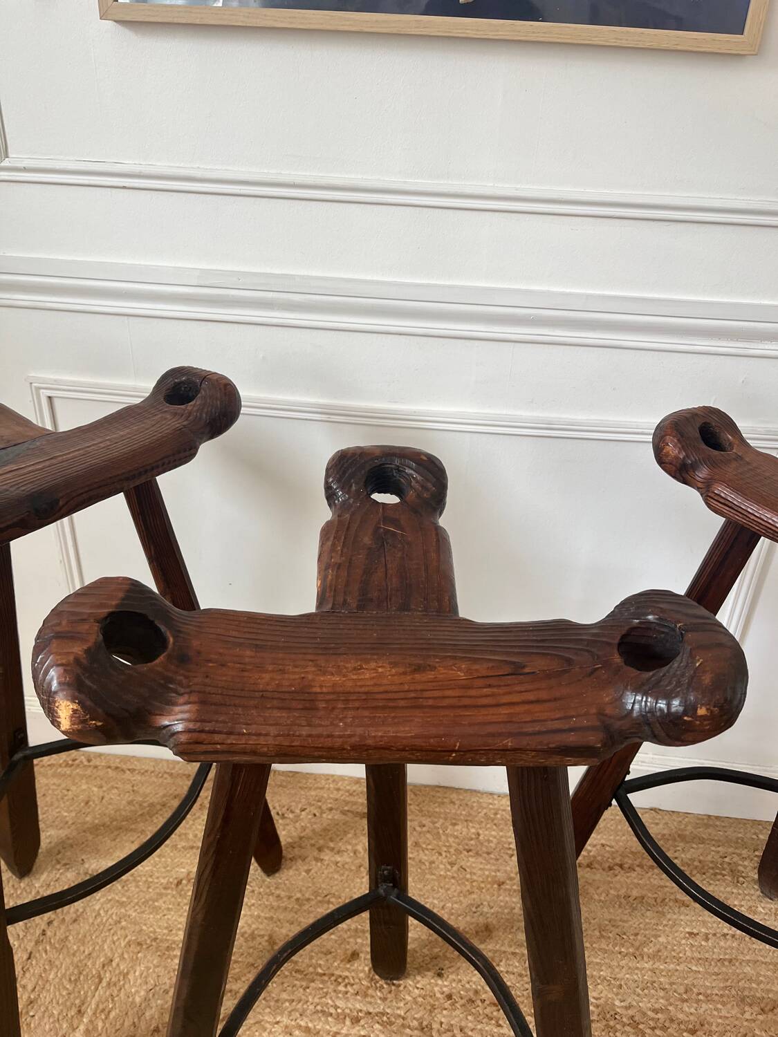 3 Spanish brutalist stools "Marbella" by Confonorm, from the 1970s.