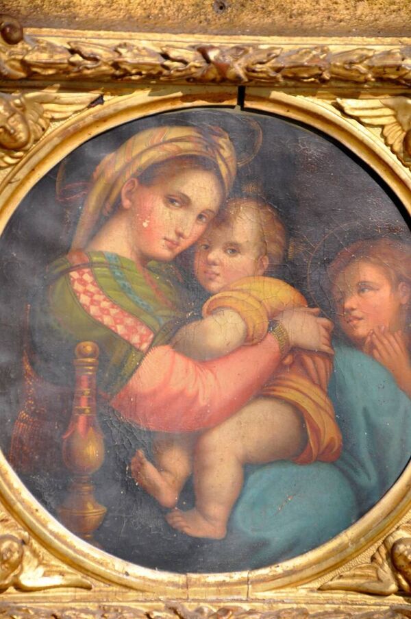 Raphaël : ''La mère et l'enfant'', copie du XIXe siècle, cadre doré