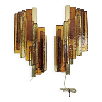 Set of wall lamps in amber/brown colour by Svend Aage Holm Sorensen for Hazel & Teudt