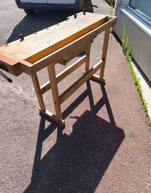 Small vintage carpenter's workbench in solid wood – Charming console