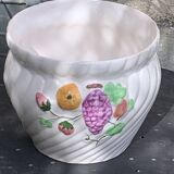 Large slip cover in white enameled ceramic, with vintage fruit decoration