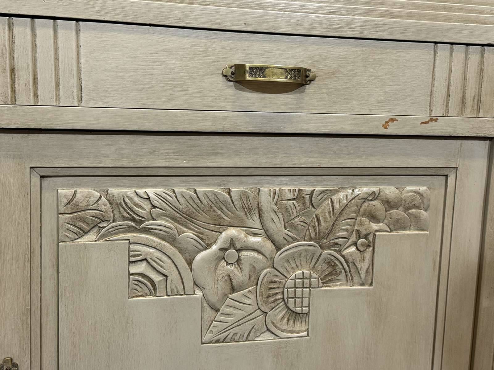 Art Deco sideboard in walnut, oak and marble top.