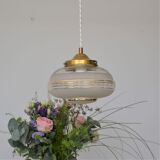 Suspension globe in frosted glass with golden edges