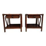 Pair of wooden bedside tables, bamboo and canning