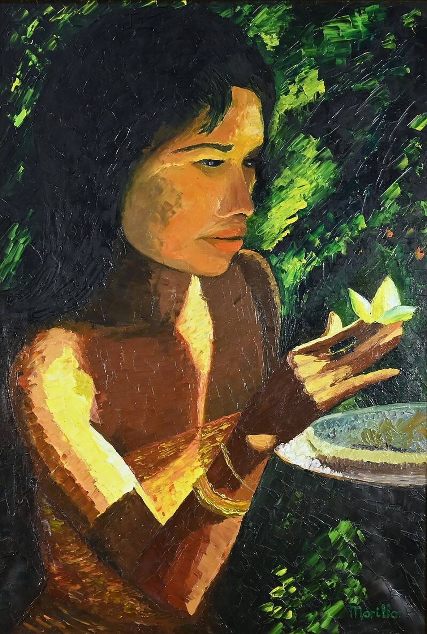 Important Oil on Canvas “La Tahitienne” signed Morillon – 1985