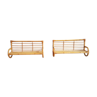 Rattan bookshelves duo