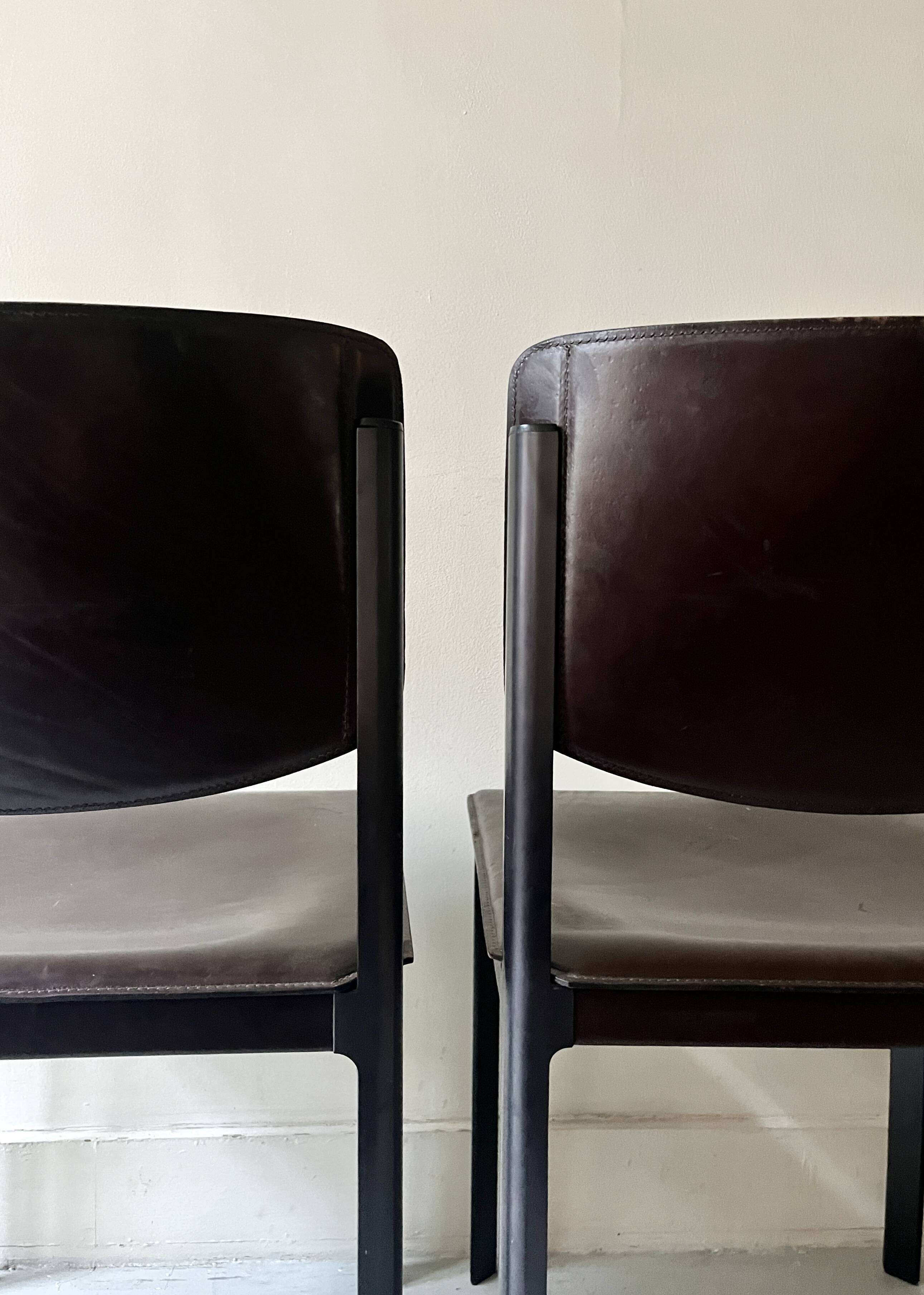 Set of 2 Italian chairs in brown Havana leather, design MATTEO GRASSI