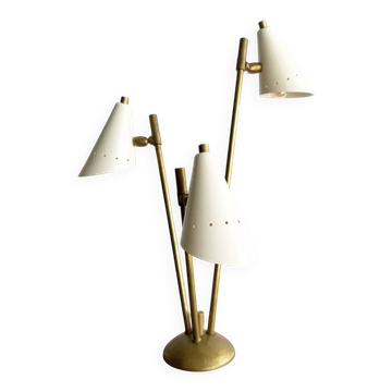 Italian lamp with three brass heads, 1950s design.