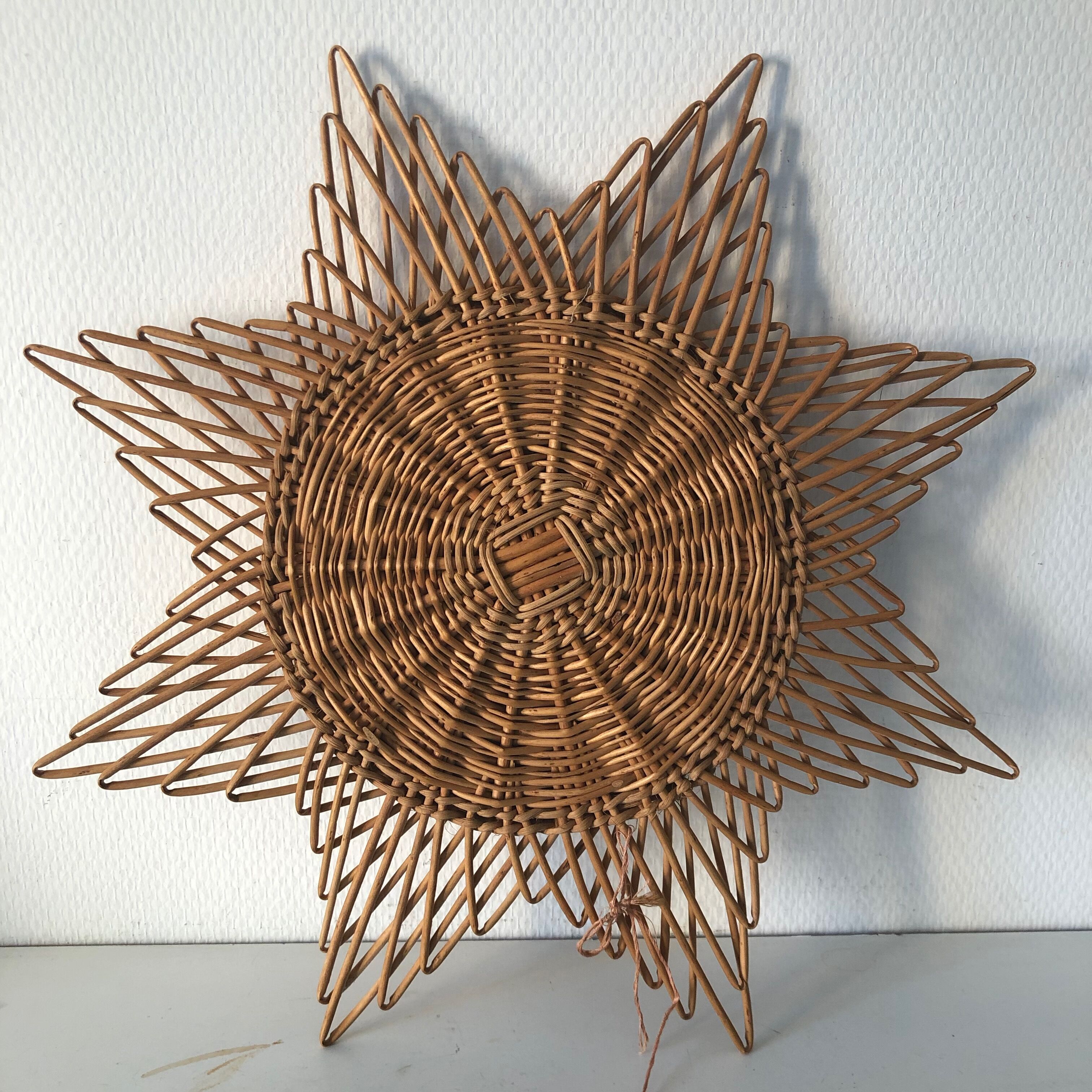 Rattan octogram sun mirror, 45cm, 1960