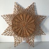 Rattan octogram sun mirror, 45cm, 1960