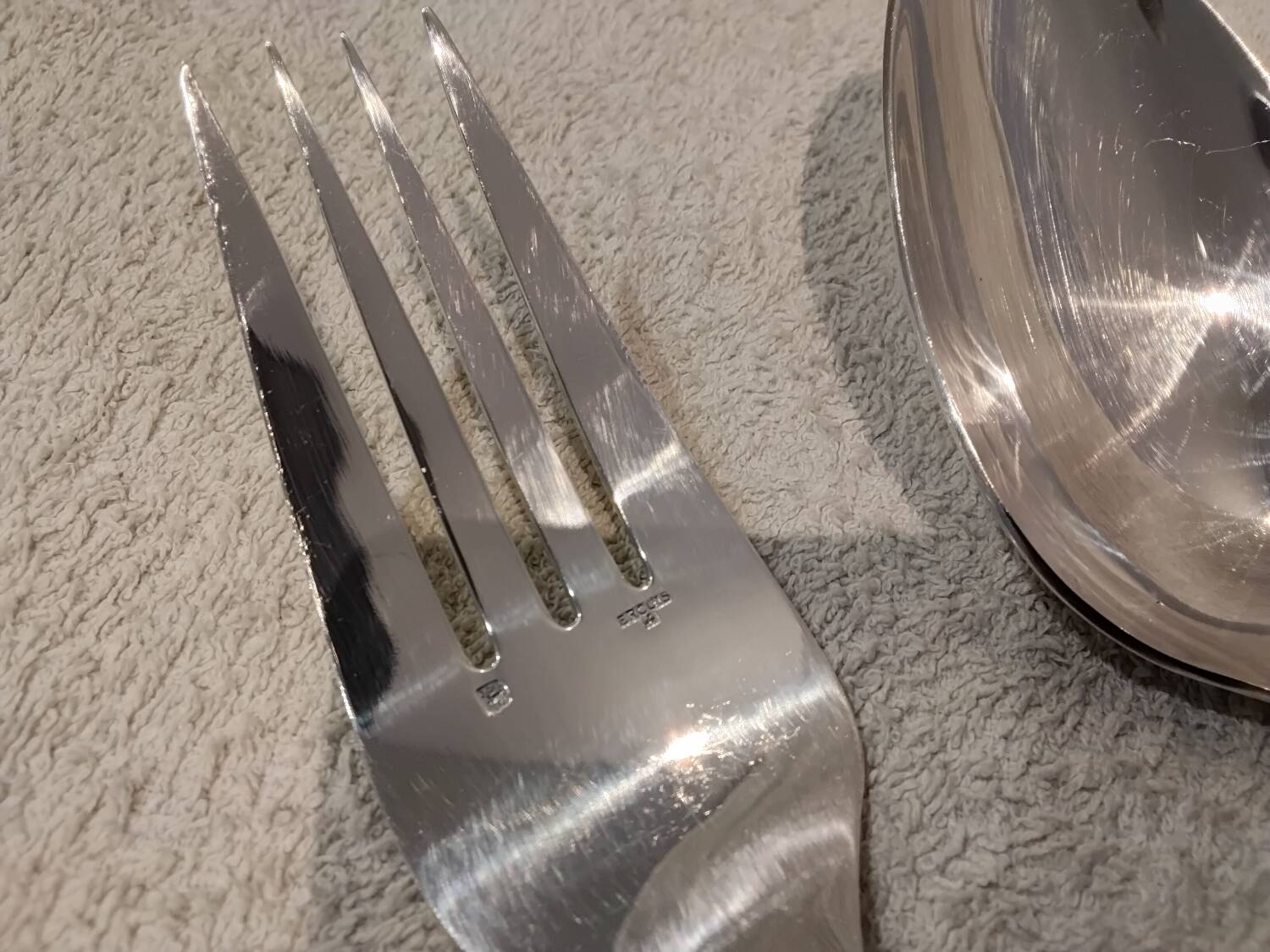 Silver-plated metal stew spoon and fork, Ercuis silversmith, Louis XV, 29