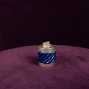 Tommaso Barbi Blue Glazed Ceramic and Brass-Toned Metal Table Lighter, 1970