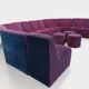 Vintage Snake modular sofa composed of 11 armchair modules and 3 velvet fabric poufs