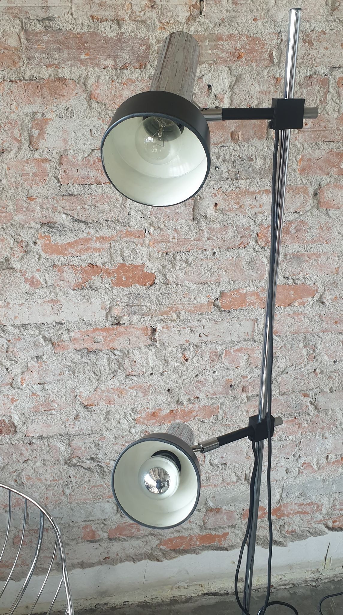 Vintage floor lamp silver-black, 1970