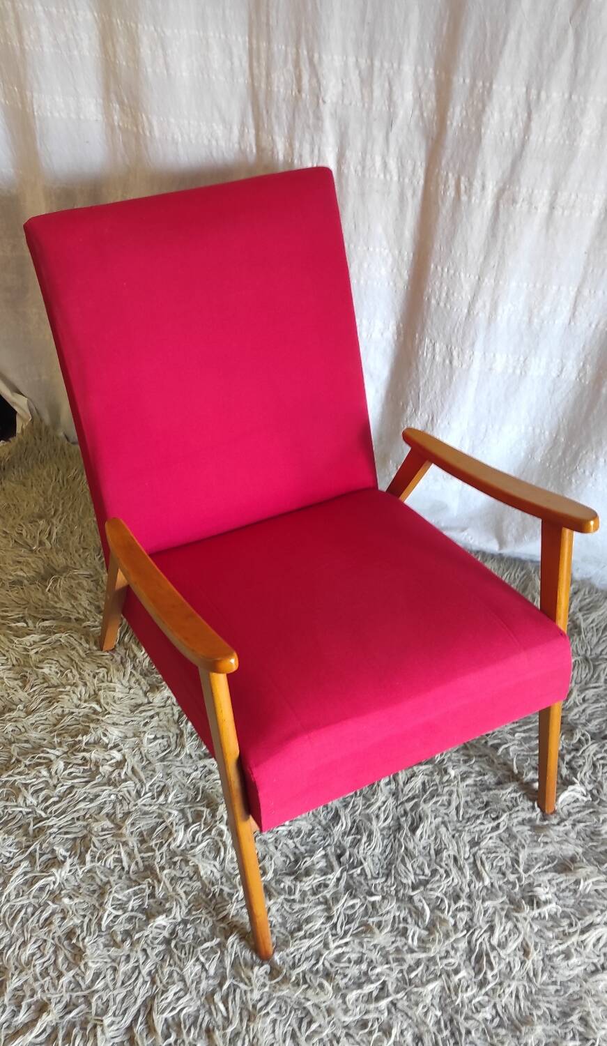 Scandinavian style armchair in wood and fabrics - 1960s