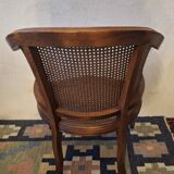Half-moon rattan and hardwood armchair, early 20th century