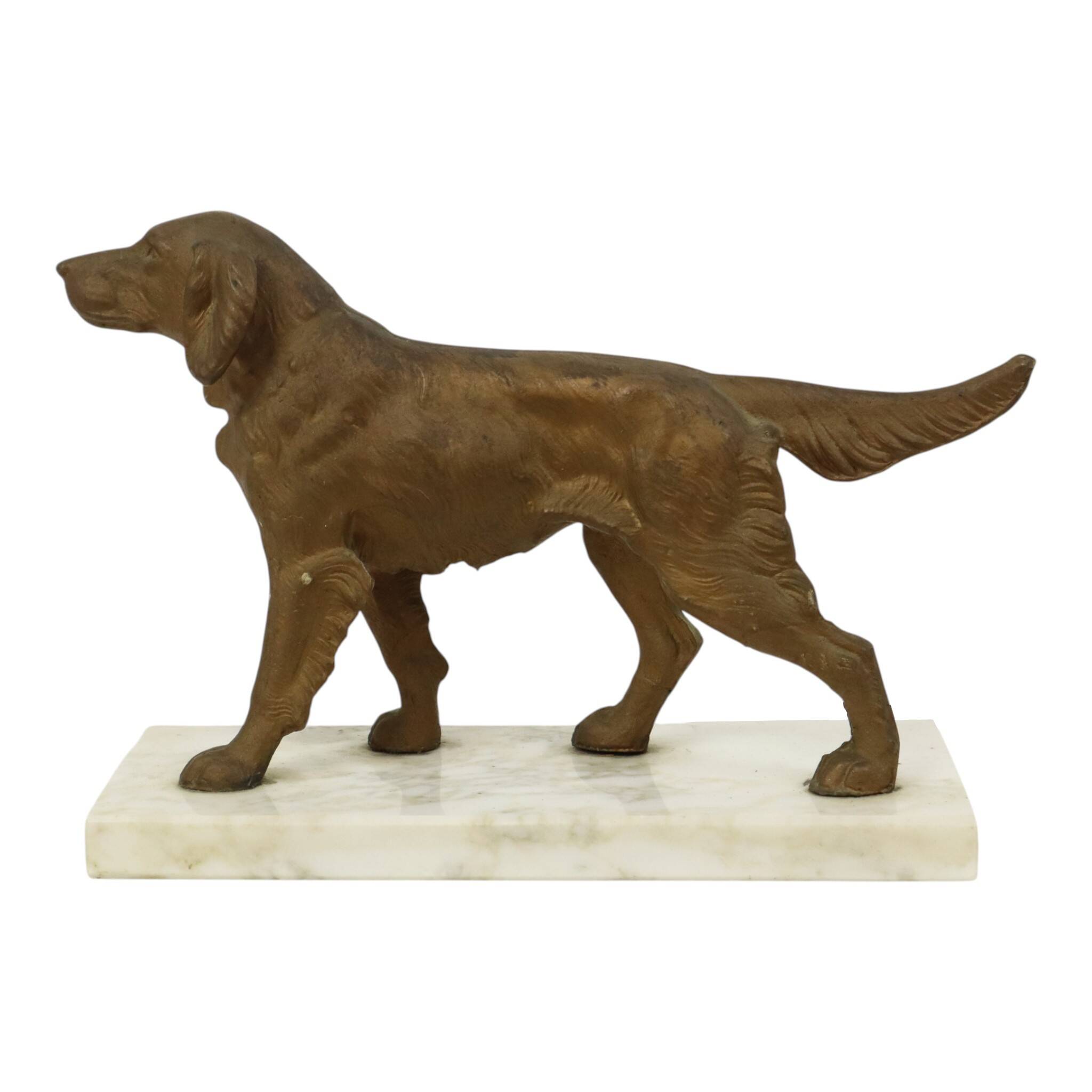 Art Deco Dog on Marble Base, Gold-colored Zamak