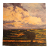 Impressionist painting oil on canvas landscape nature countryside fields bocage in france